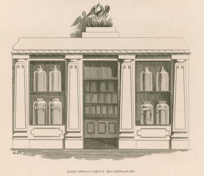 Apotheek, Great Russell Street, Bloomsbury door Nathaniel Whittock